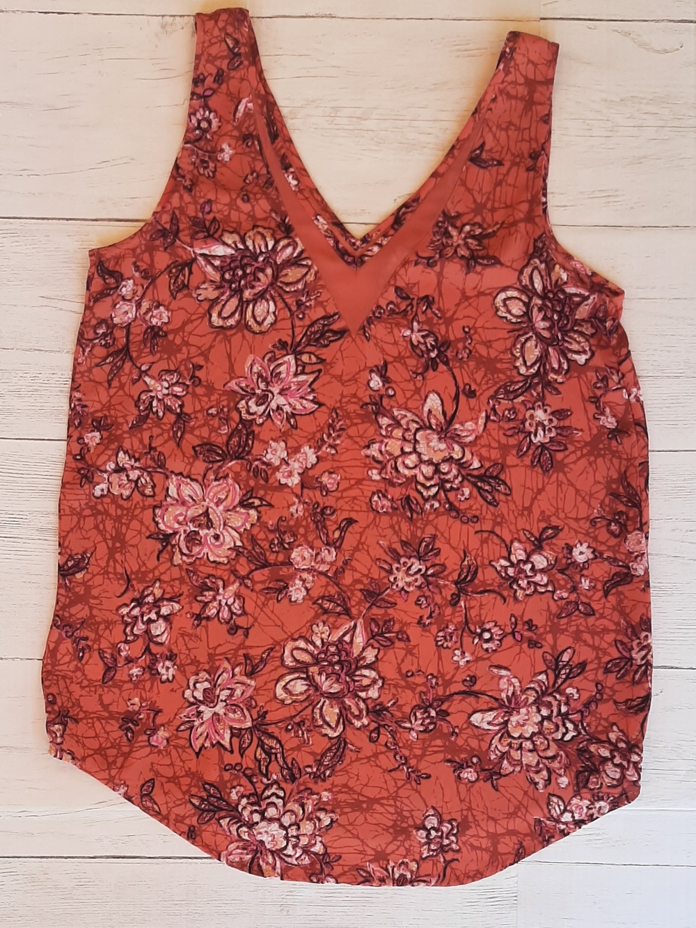 Maurices Womens XS Floral Tank Top Coral Pink Boho Sleeveless V Neck Blouse - Picture 4 of 7